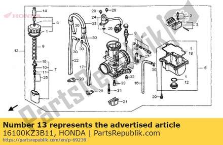 Carburetor assy 16100KZ3B11 Honda