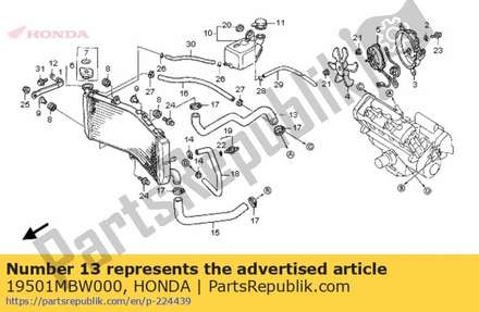 Hose, radiator upper 19501MBW000 Honda