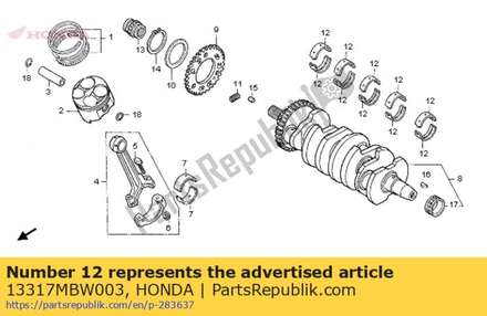 Bearing e, crankshaft (pink) 13317MBW003 Honda