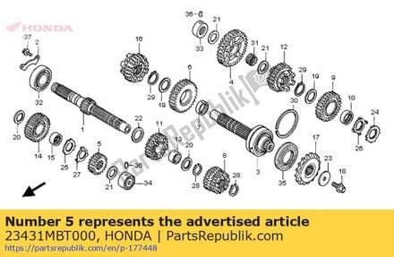 Gear, mainshaft second (17t) 23431MBT000 Honda