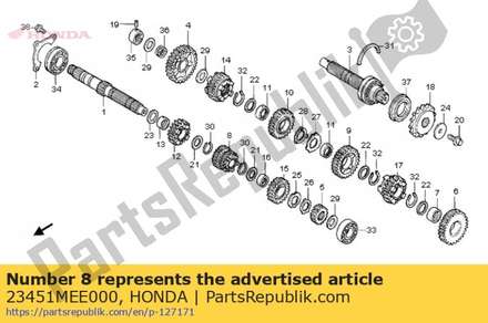 Gear, mainshaft third & fourth (18/22t) 23451MEE000 Honda