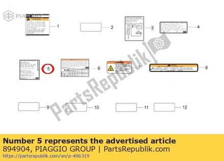 Sticker voor emissiebeperking 894904 Piaggio Group