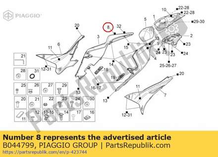 Rechter achterkuip sticker B044799 Piaggio Group