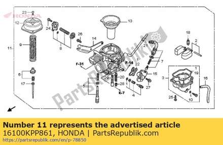 Carburetor assy. (vk6ab a) 16100KPP861 Honda
