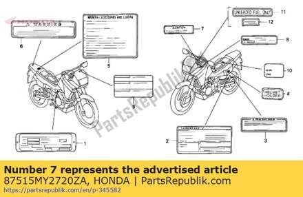 Label, engine oil caution *typeg * (typeg ) 87515MY2720ZA Honda
