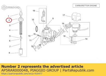 Tapa de la válvula de gas AP5RAR000048 Piaggio Group