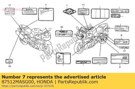 Label,accessory l 87512MASG00 Honda