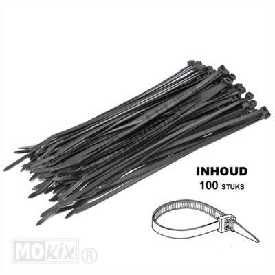 Tie-rips/trekbandjes 160mm x2.5 zwart 100stuks 6039 Mokix