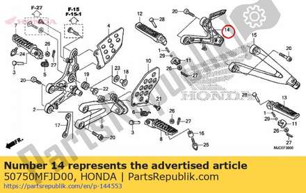 Holder, r. pillion step 50750MFJD00 Honda