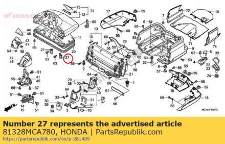 Rod, trunk striker 81328MCA780 Honda