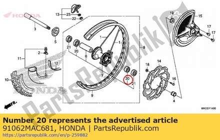 Bearing, radial ball, 690 91062MAC681 Honda