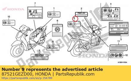 Label, cargo limit (1.5) 87521GEZD00 Honda