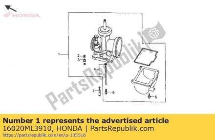 Parts kit, carburetor optional 16020ML3910 Honda