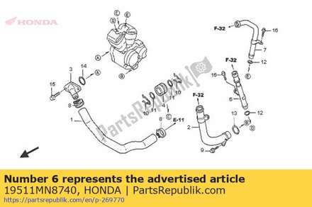 Pipe, fr. outlet water 19511MN8740 Honda