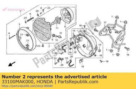 Headlight assy. (12v 60/55w) 33100MAK000 Honda