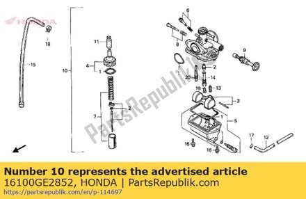Carburetor assy(s 16100GE2852 Honda