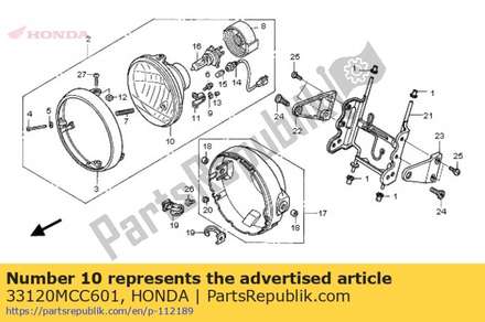 Headlight unit 33120MCC601 Honda