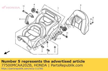 Seat comp., back *type2 * 77500MCAA20ZB Honda
