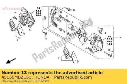 Caliper sub assy., l. fr. brake (nissin) 45150MBZC51 Honda