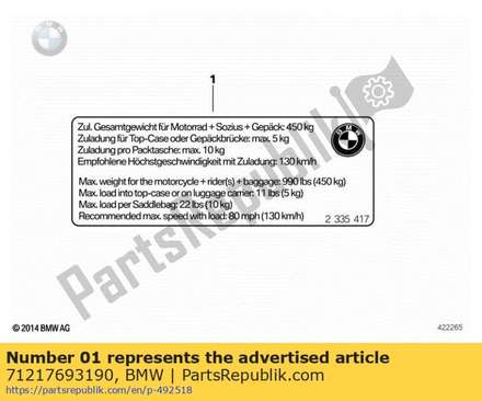 Instruction notice, payload - ger / eng 71217693190 BMW