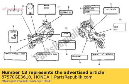 Label reservetank 87578GE3610 Honda