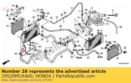 Hose, r. drain 19520MCAA60 Honda