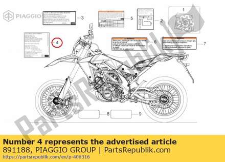 Sticker voor emissiebeperking 891188 Piaggio Group