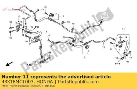 Hose h, rr. brake 43318MCT003 Honda