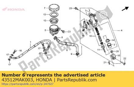 Hose, rr. master cylinder 43512MAK003 Honda