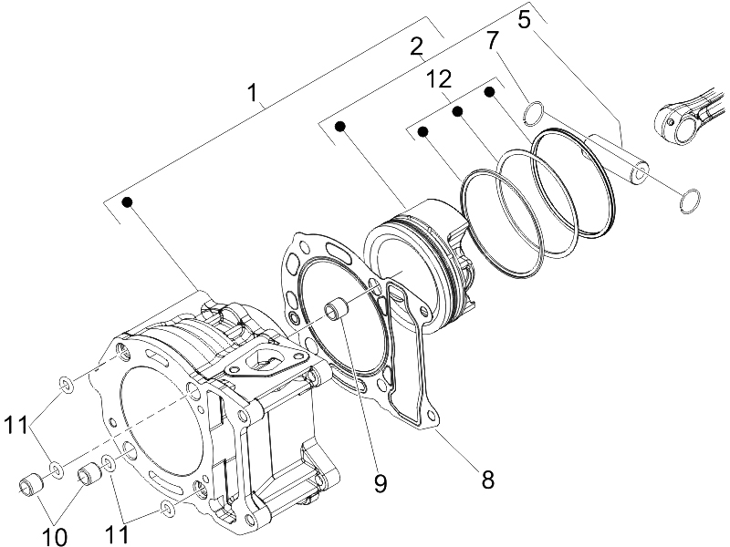 Cylinder-piston-wrist pin unit