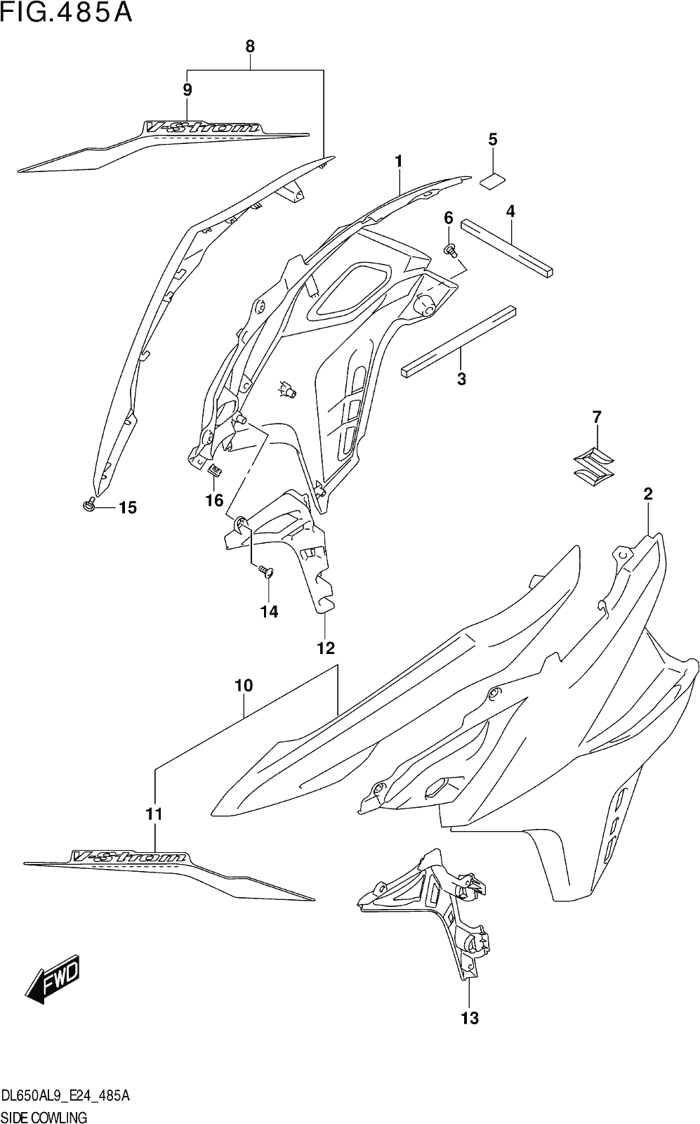Fig.485a Side Cowling (dl650a,dl650aue)