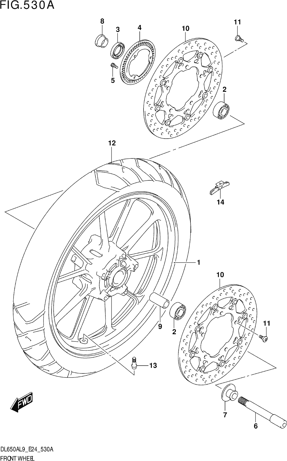 Fig.530a Front Wheel (dl650a,dl650aue)