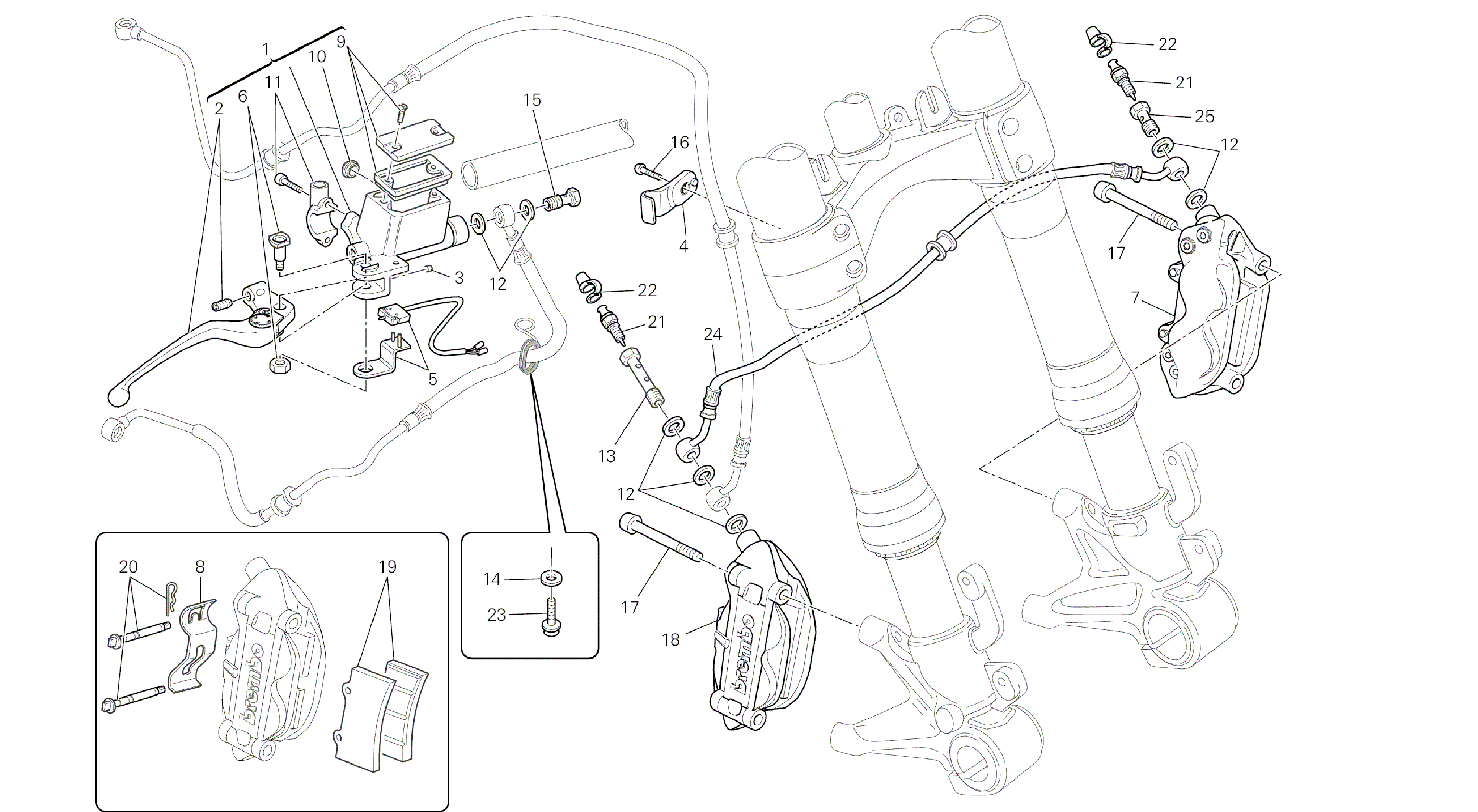 DRAWING 028 - FRONT BRAKE SYSTEM [MOD:M696 ABS,M696+ABS;XST:AUS,EUR,JAP]GROUP FRAME