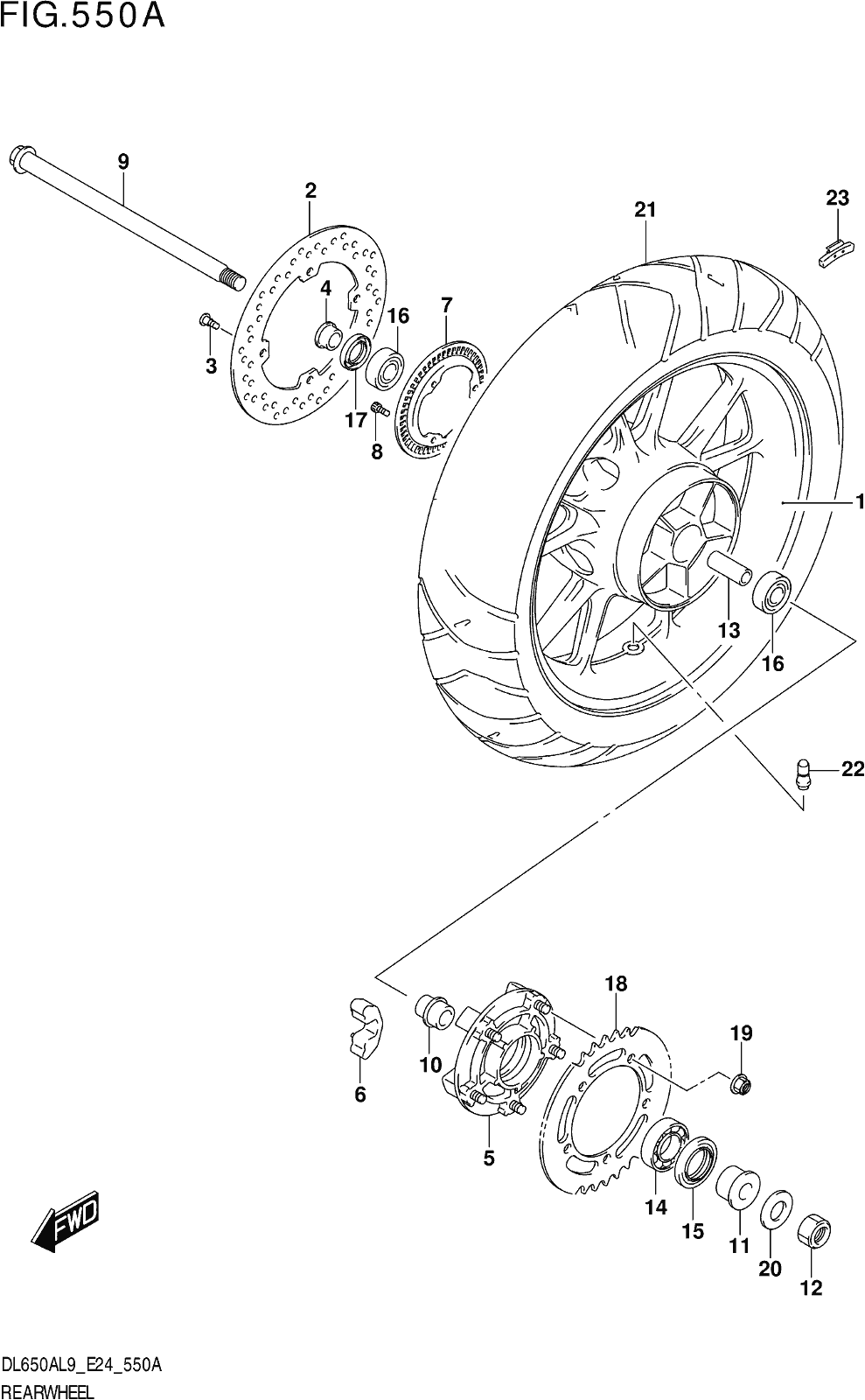 Fig.550a Rear Wheel (dl650a,dl650aue)