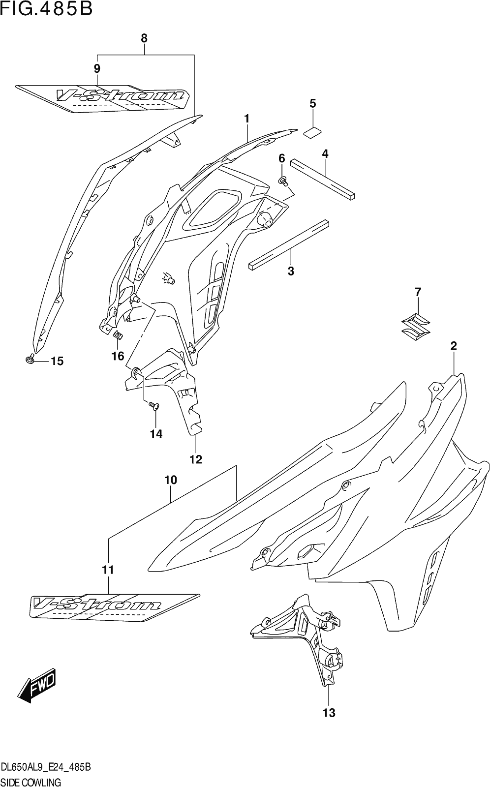Fig.485b Side Cowling (dl650xa,dl650xaue)