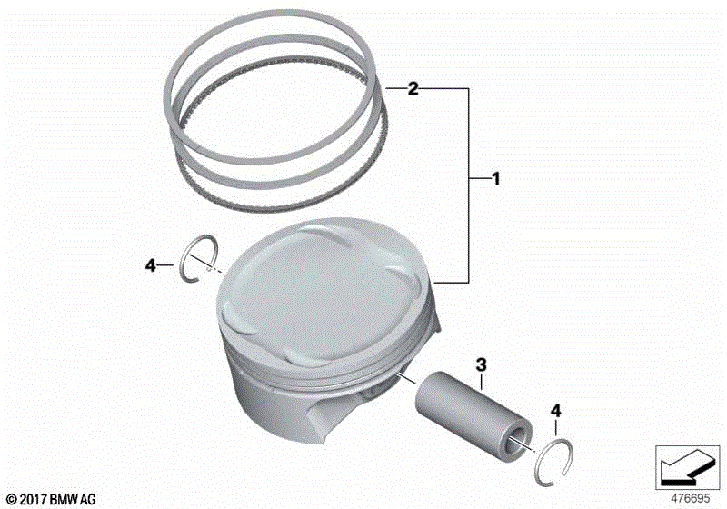 Piston with rings and wristpin