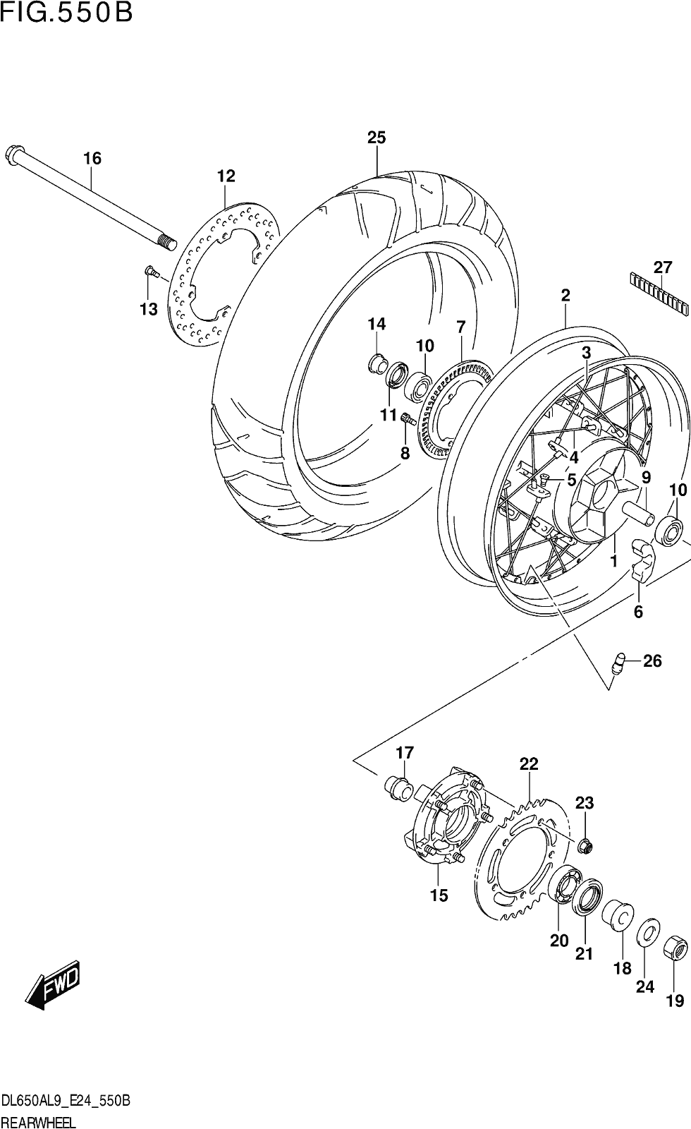 Fig.550b Rear Wheel (dl650xa,dl650xaue)