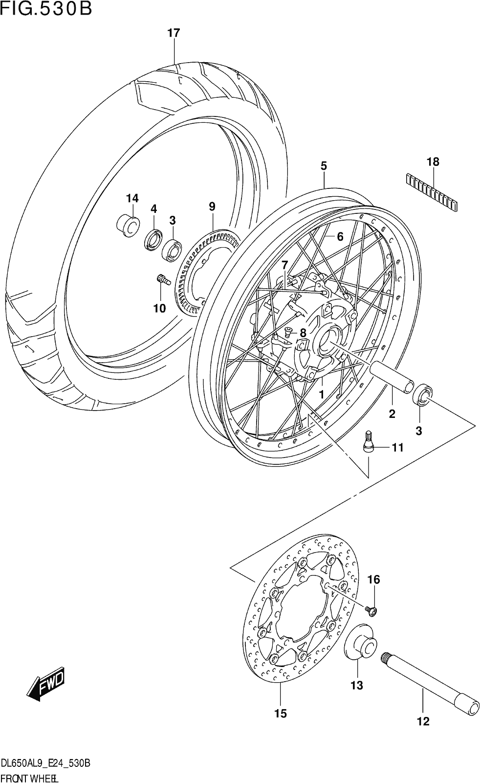 Fig.530b Front Wheel (dl650xa,dl650xaue)