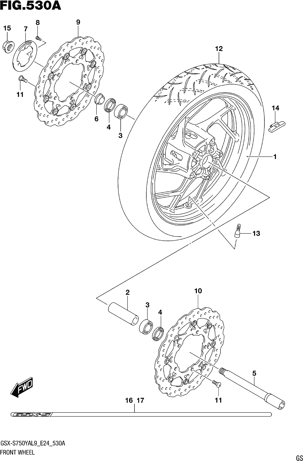 Fig.530a Front Wheel (gsx-s750yal9 E24)