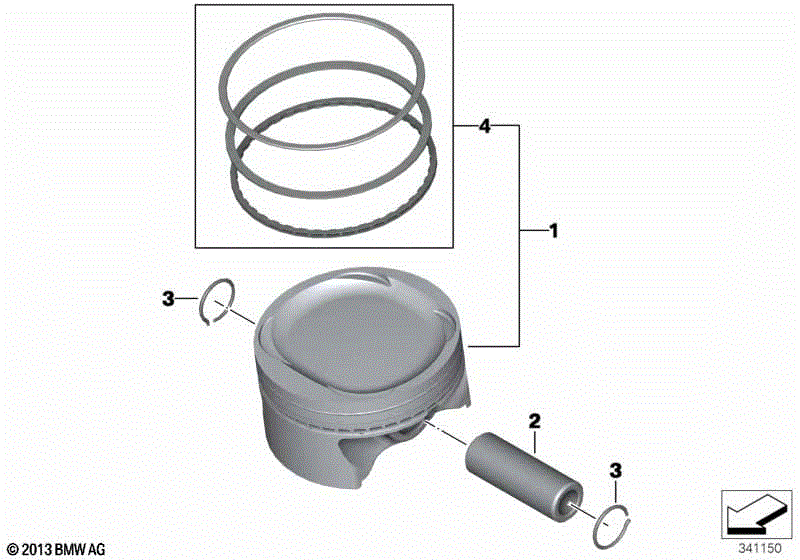 Piston with rings and wristpin