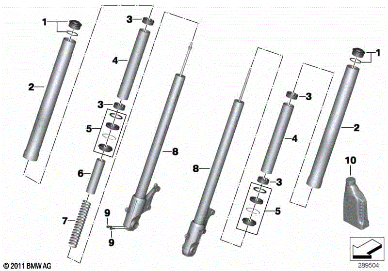 Telescopic fork, single parts
